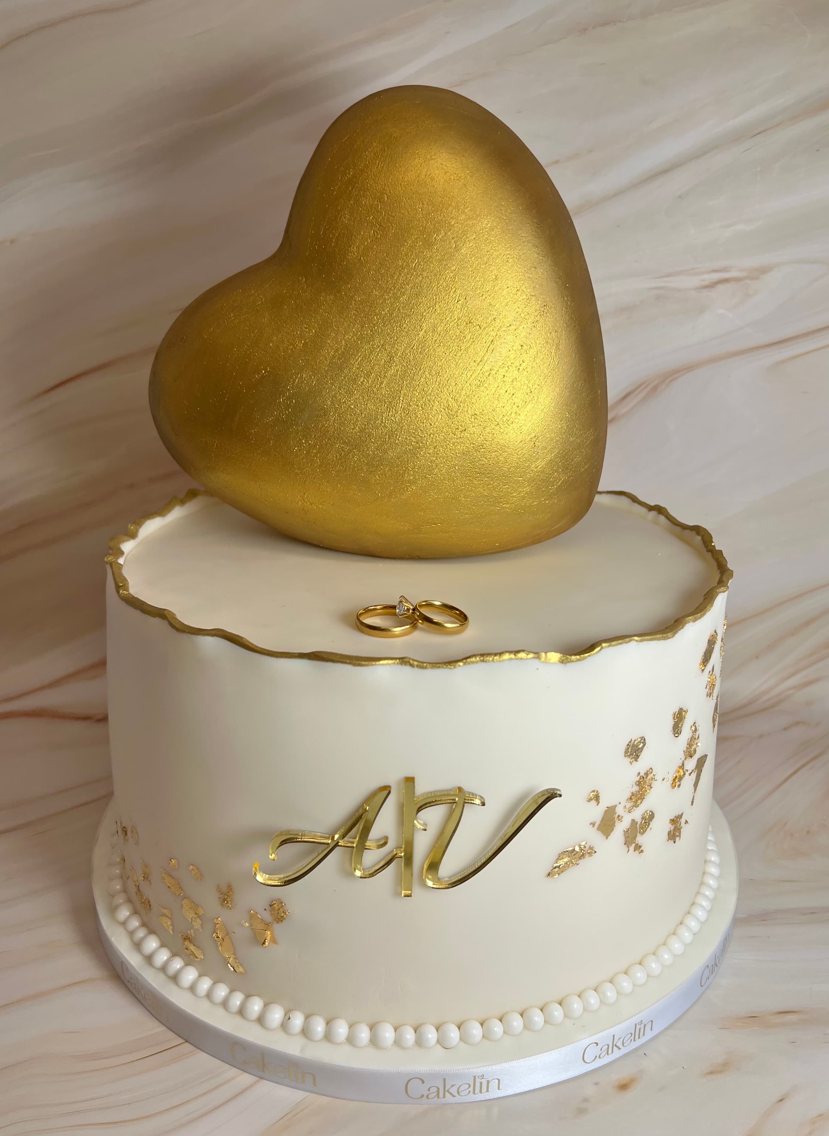 Golden Heart Engagement Cake