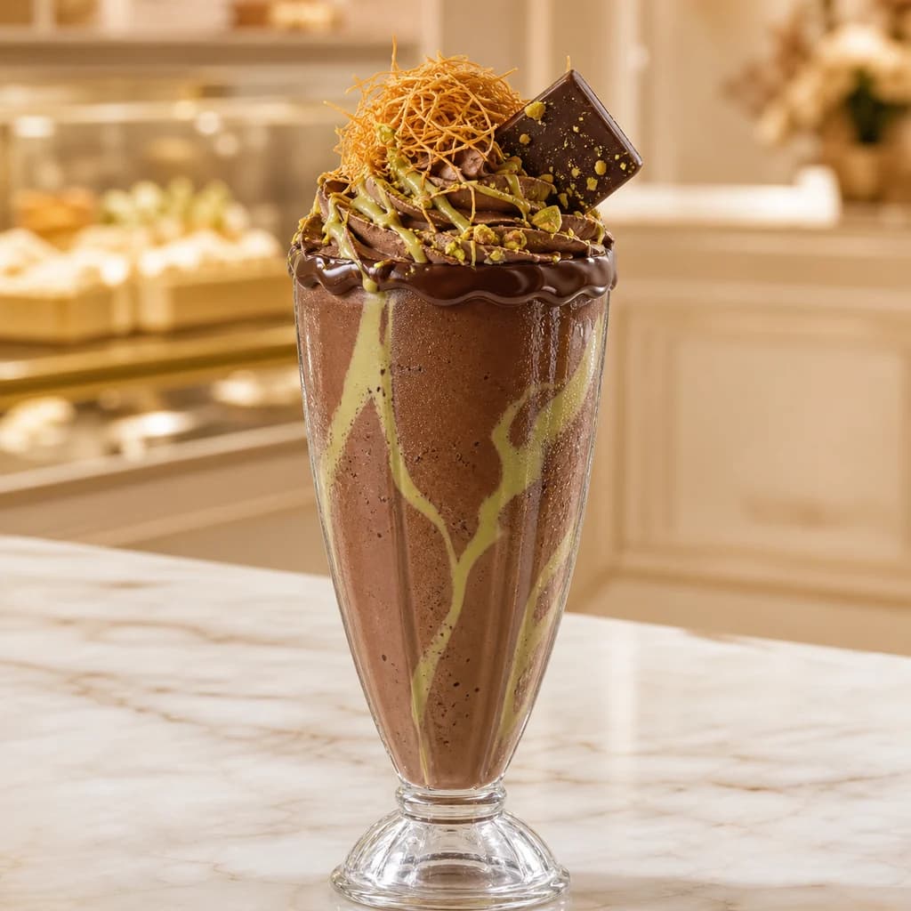 Dubai chocolate and pistachio milkshake