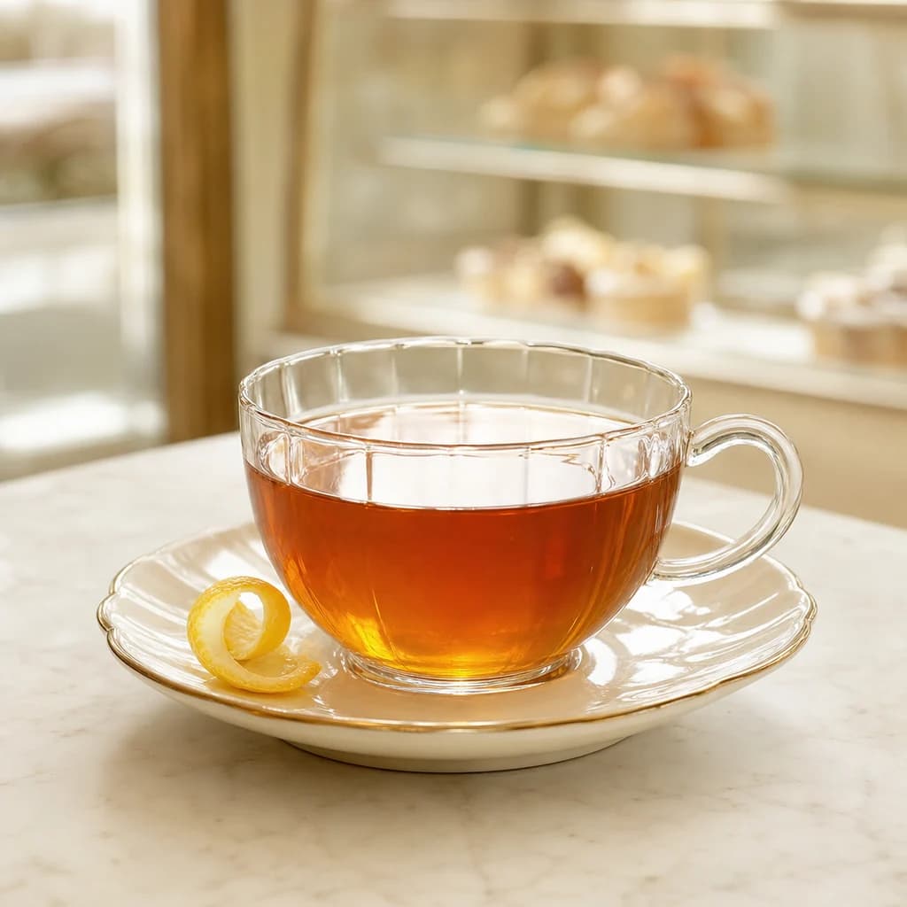 Amber tea in a glass cup